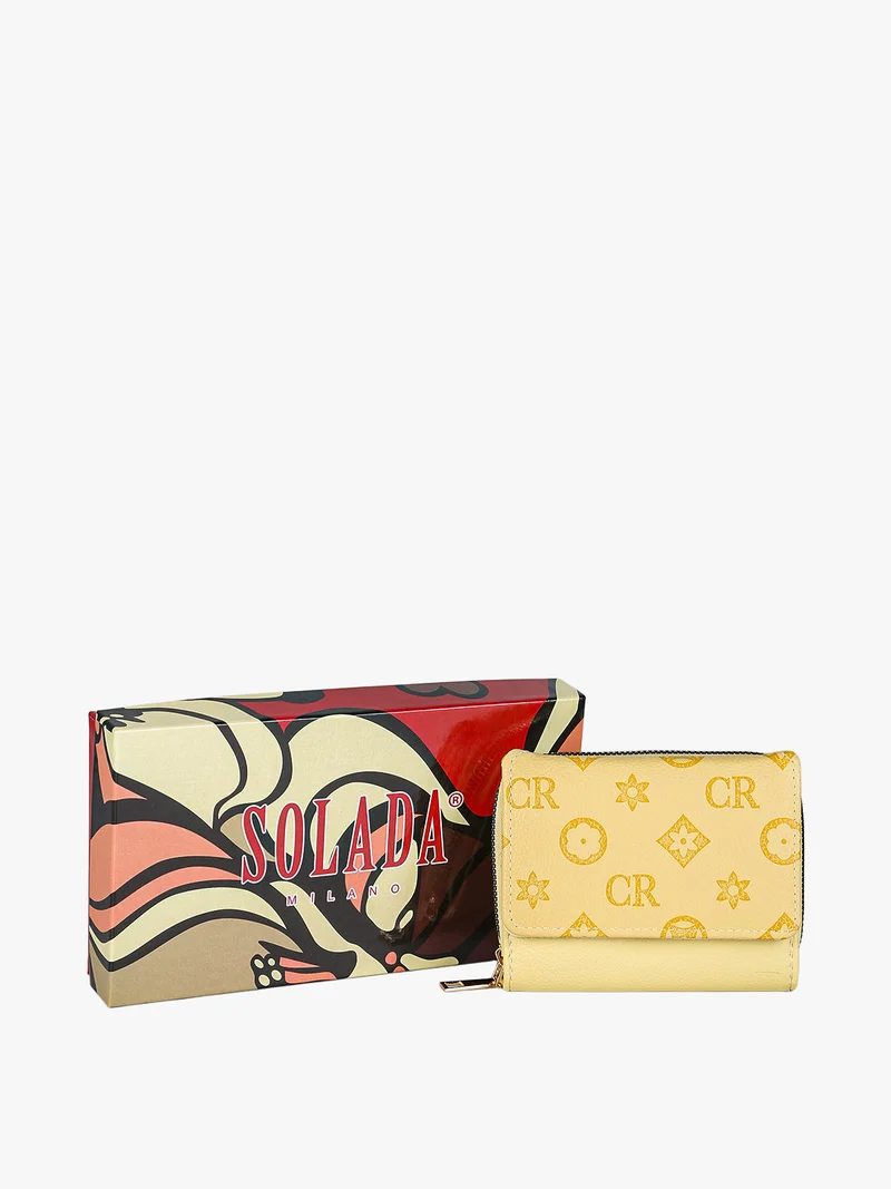 Portafoglio mini da donna con stampa monogramma - giallo