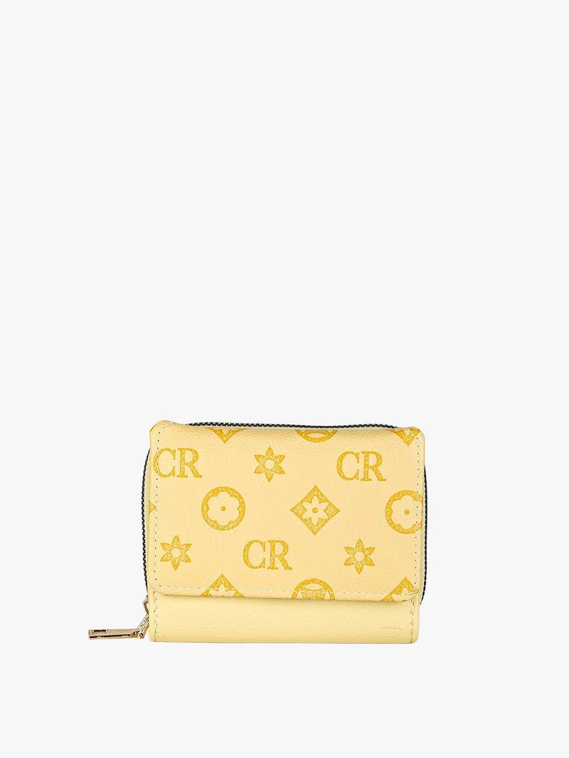 Portafoglio mini da donna con stampa monogramma - giallo