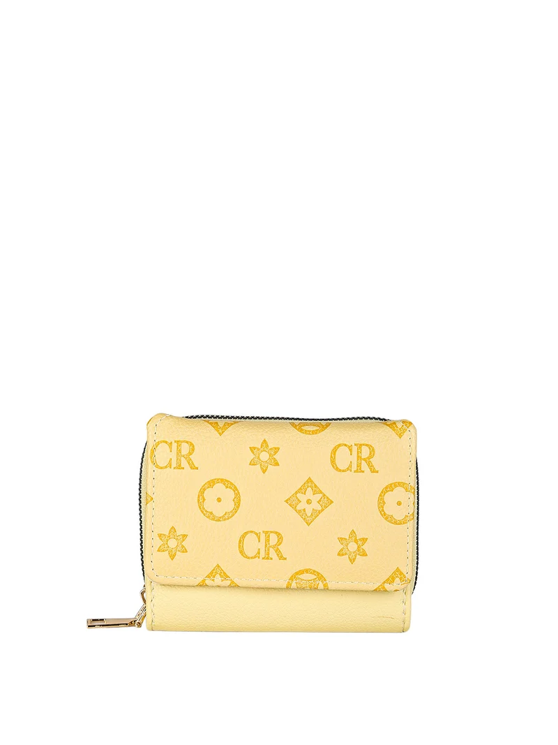 Portafoglio mini da donna con stampa monogramma - giallo