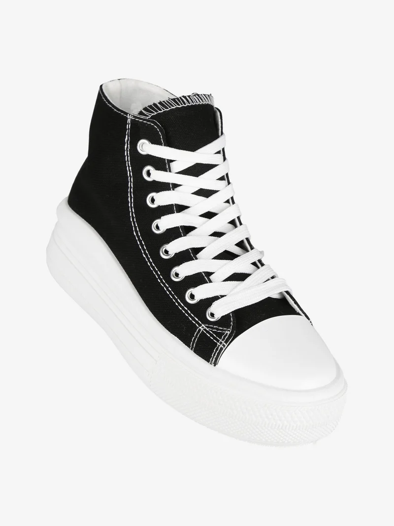 Sneakers donna alte in tessuto con platform - nero