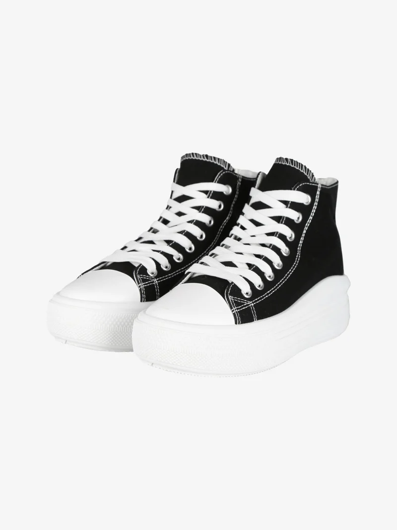 Sneakers donna alte in tessuto con platform - nero