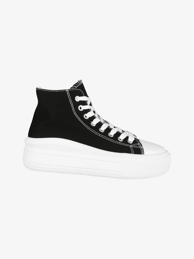 Sneakers donna alte in tessuto con platform - nero