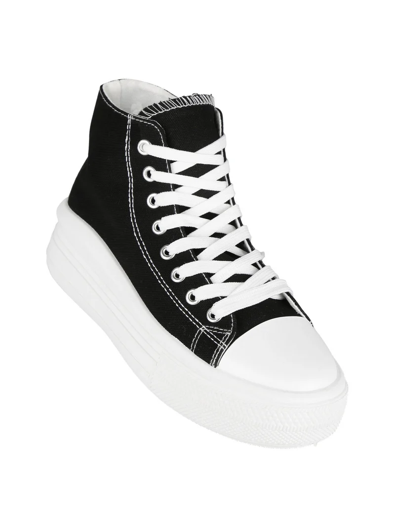 Sneakers donna alte in tessuto con platform - nero