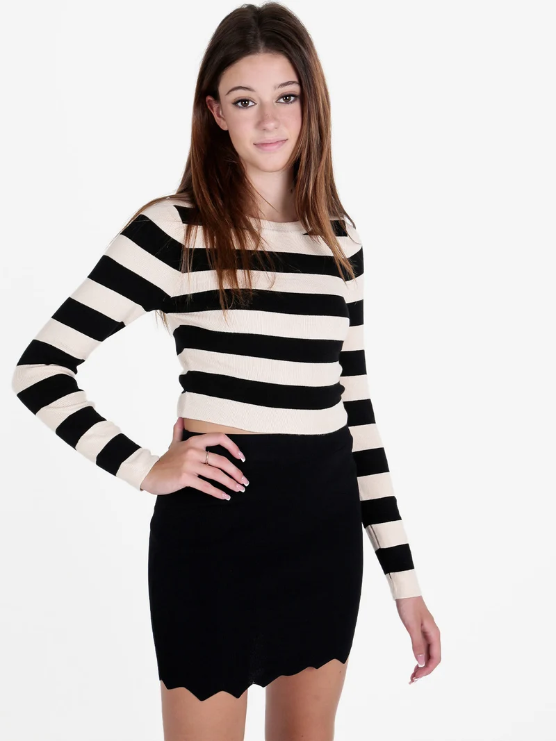 Pullover donna in maglia a righe orizzontali - beige