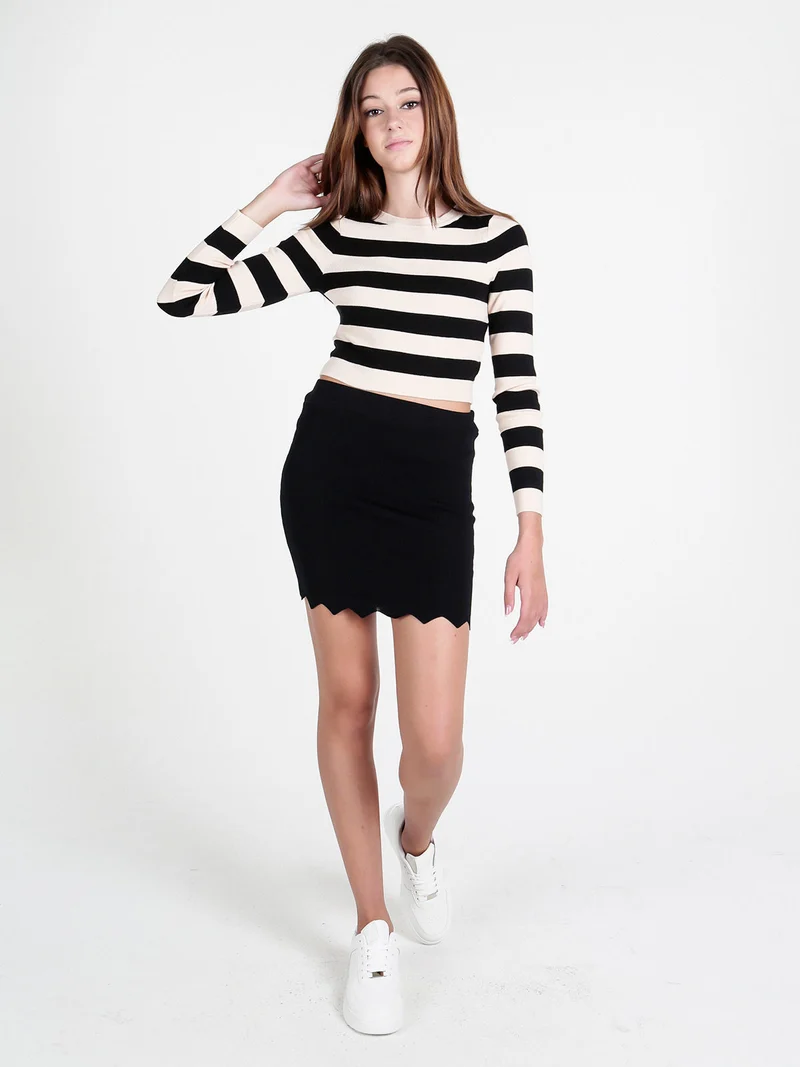 Pullover donna in maglia a righe orizzontali - beige