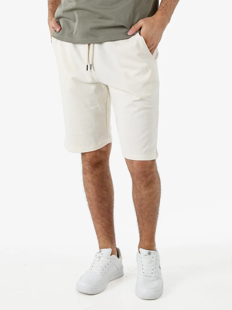 Bermuda da uomo in felpa con coulisse - panna
