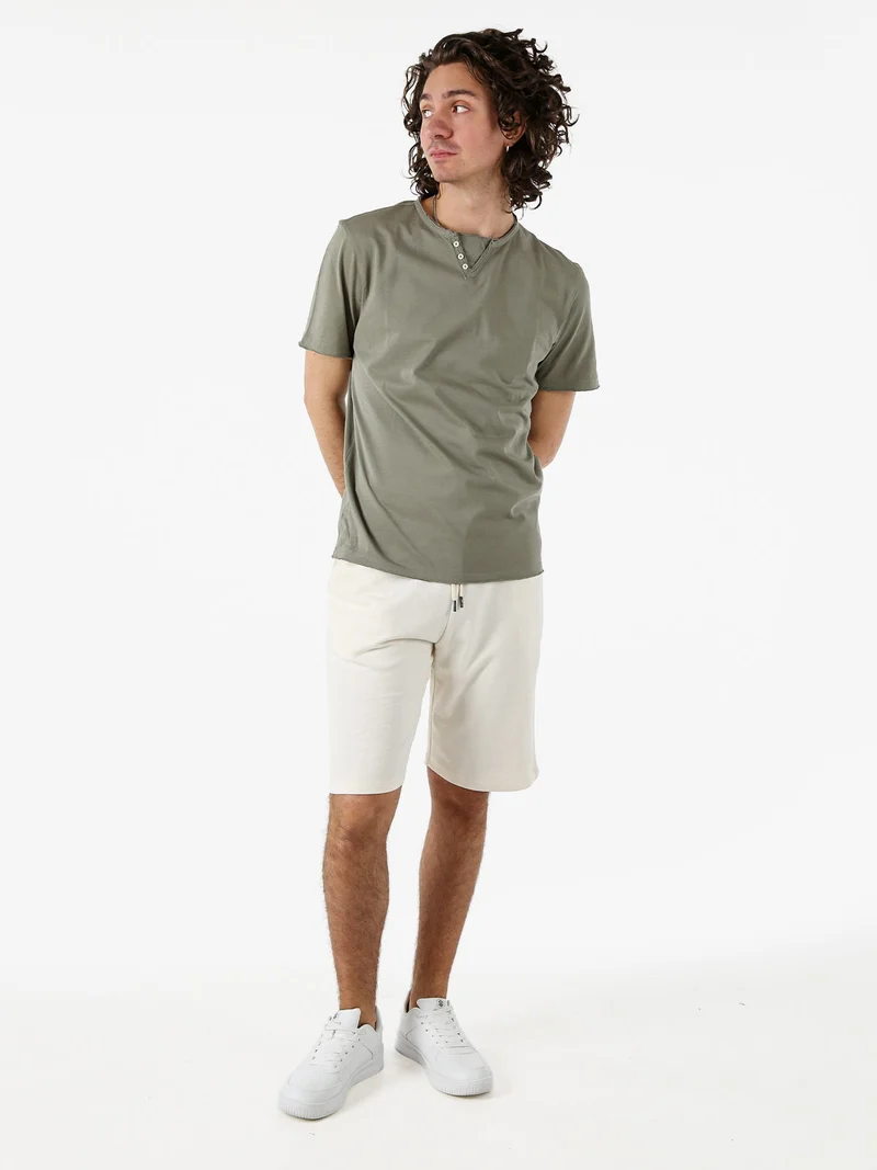 Bermuda da uomo in felpa con coulisse - panna
