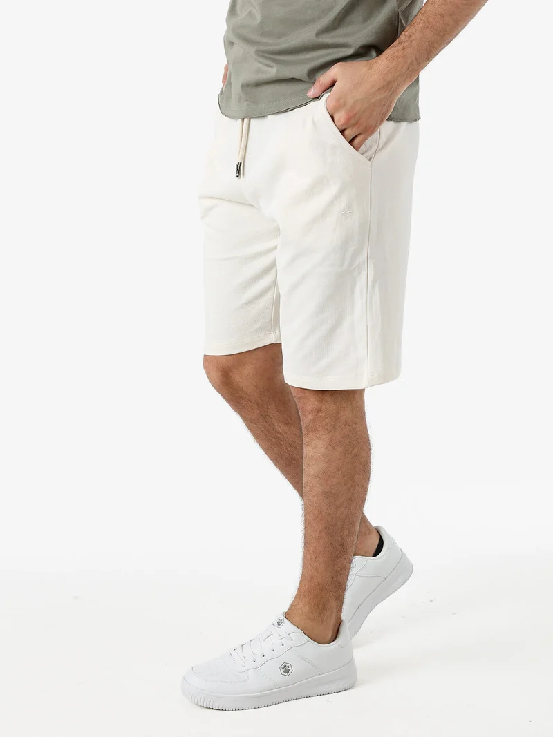 Bermuda da uomo in felpa con coulisse - panna