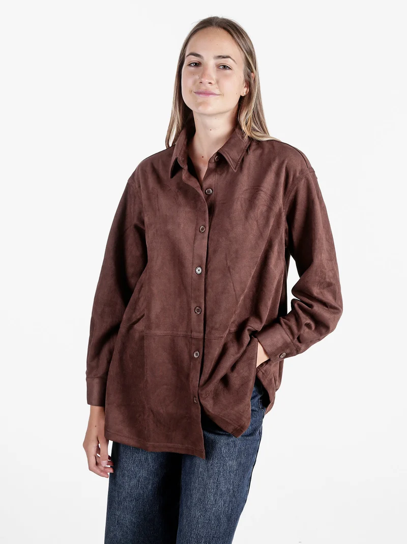 Camicia donna scamosciata oversize - moro