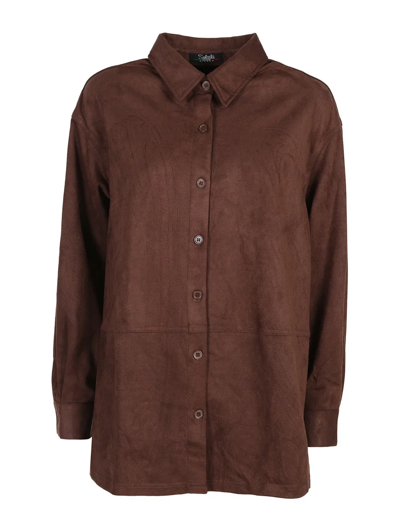 Camicia donna scamosciata oversize - moro