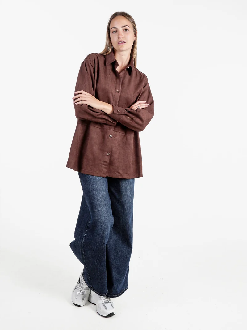 Camicia donna scamosciata oversize - moro
