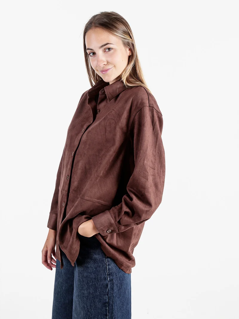 Camicia donna scamosciata oversize - moro