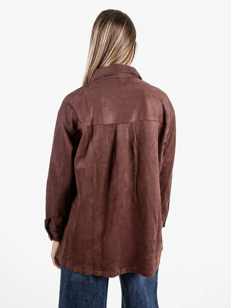 Camicia donna scamosciata oversize - moro