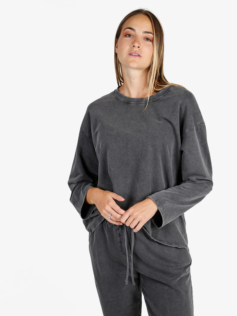 Felpa donna leggera oversize girocollo - grigio scuro