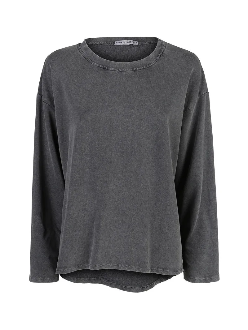 Felpa donna leggera oversize girocollo - grigio scuro