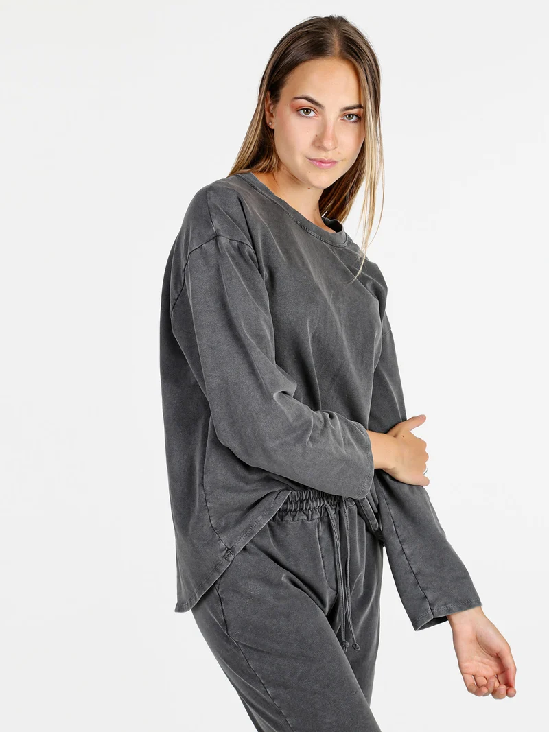 Felpa donna leggera oversize girocollo - grigio scuro