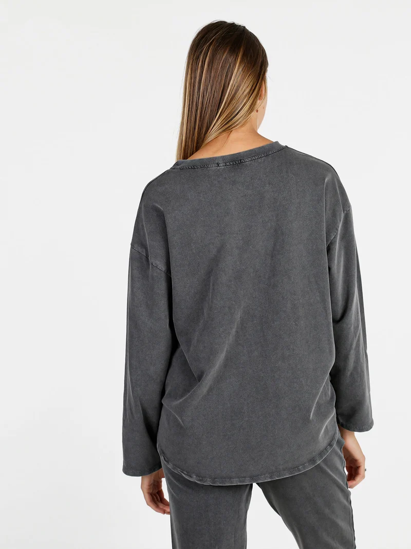 Felpa donna leggera oversize girocollo - grigio scuro