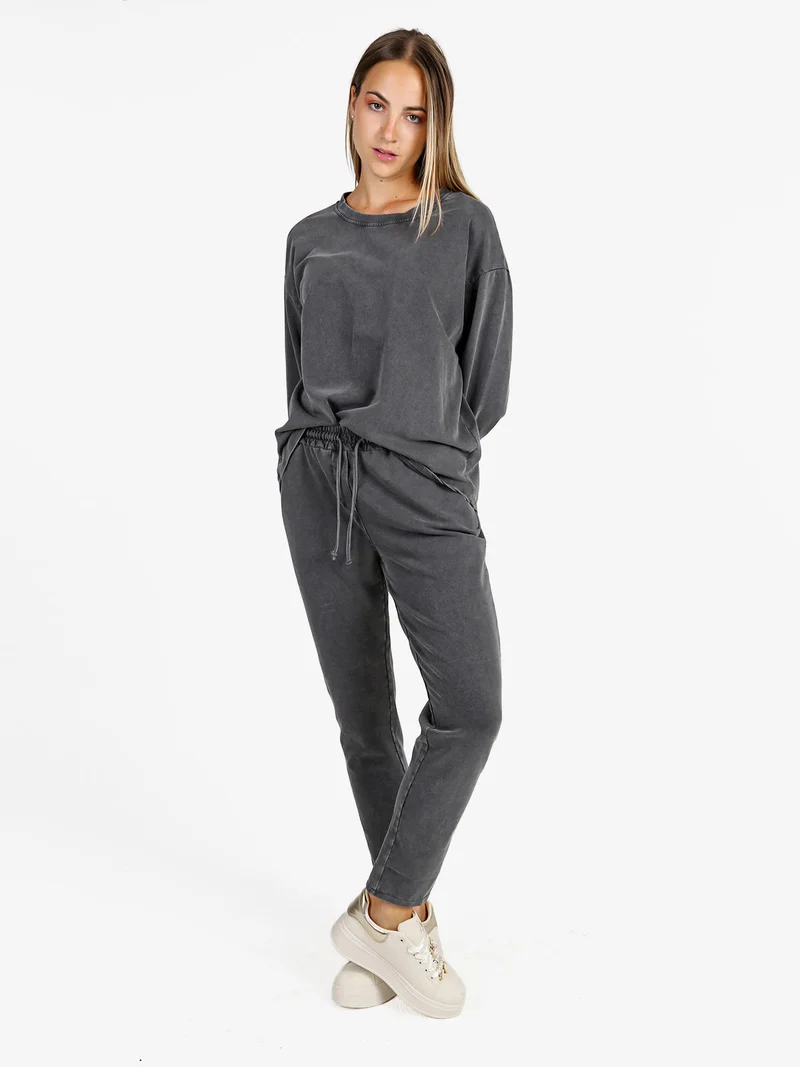 Felpa donna leggera oversize girocollo - grigio scuro