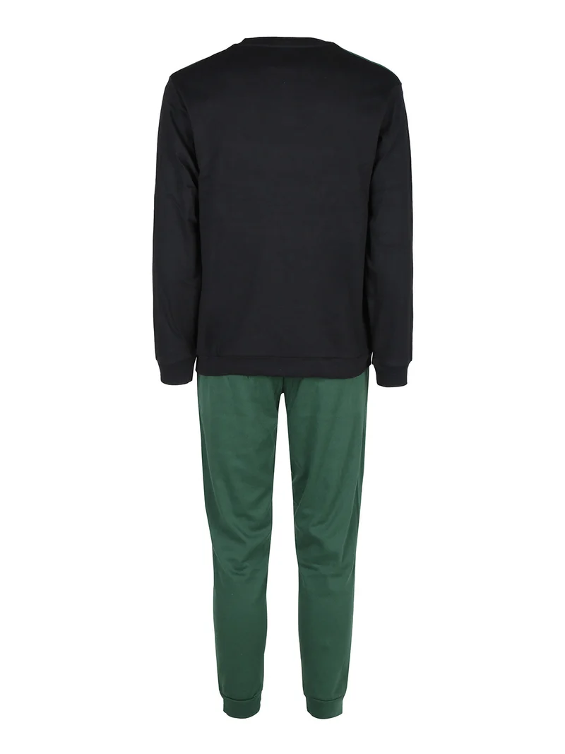 Pigiama lungo da uomo in cotone interlock - nero