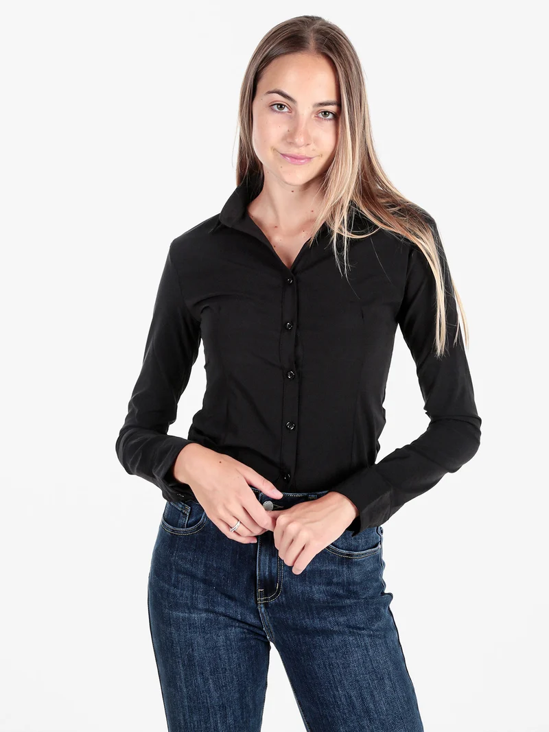 Camicia body donna a maniche lunghe - nero