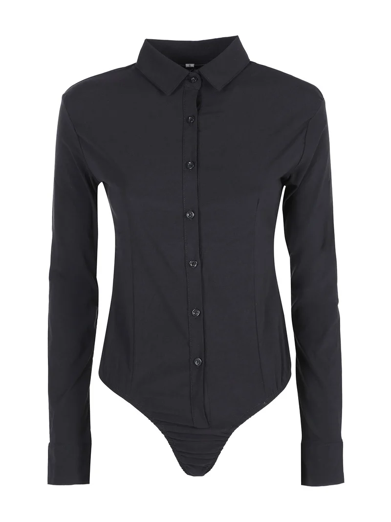 Camicia body donna a maniche lunghe - nero
