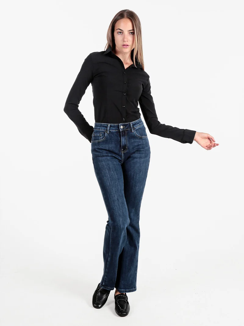 Camicia body donna a maniche lunghe - nero