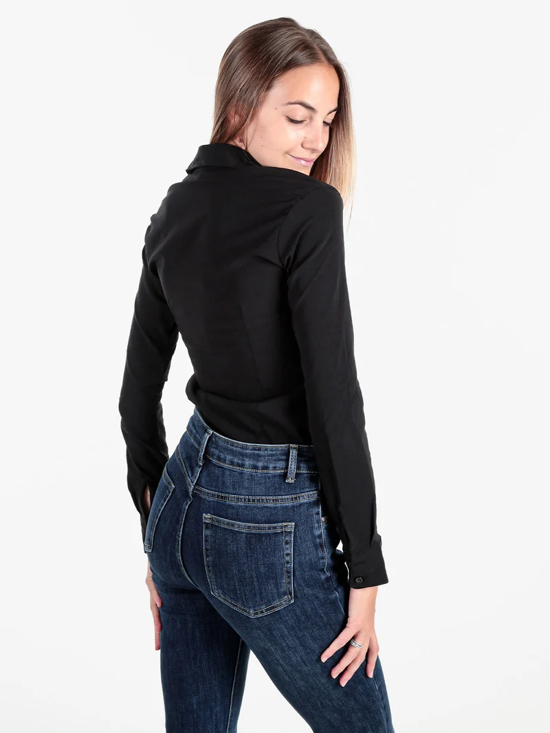 Camicia body donna a maniche lunghe - nero