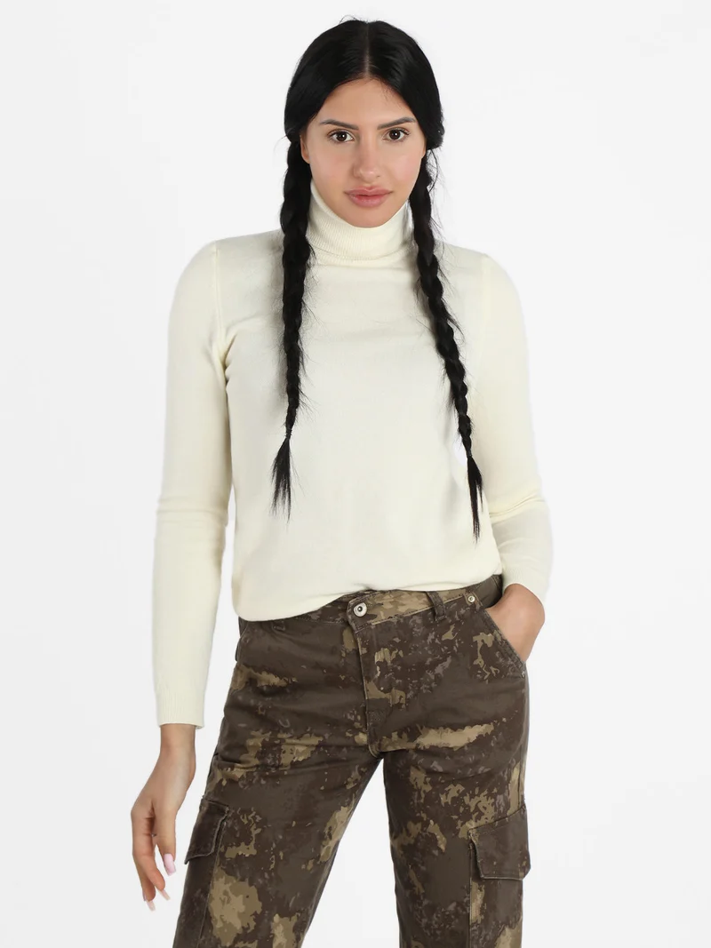 Dolcevita da donna in maglia tinta unita - bianco