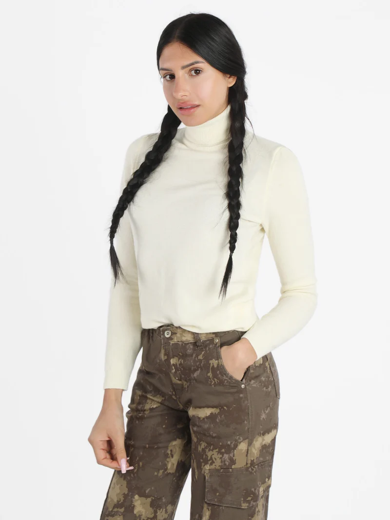 Dolcevita da donna in maglia tinta unita - bianco
