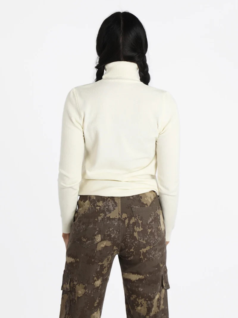 Dolcevita da donna in maglia tinta unita - bianco