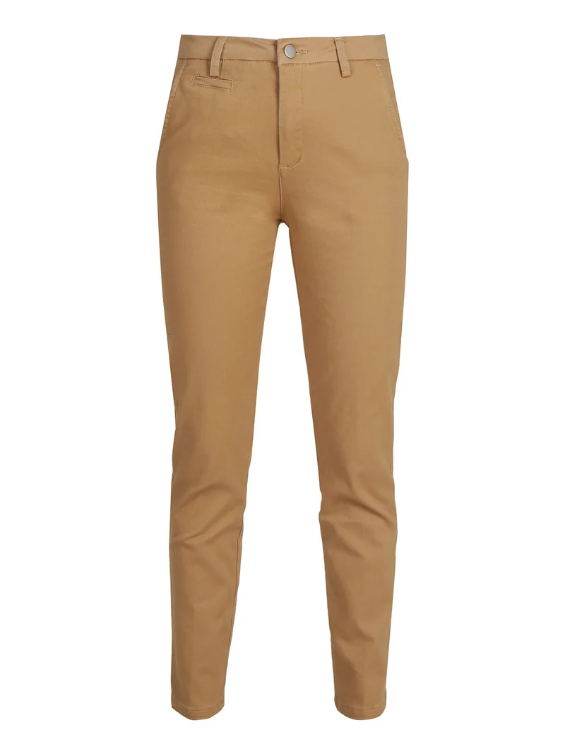Pantaloni donna in cotone a gamba dritta - cammello