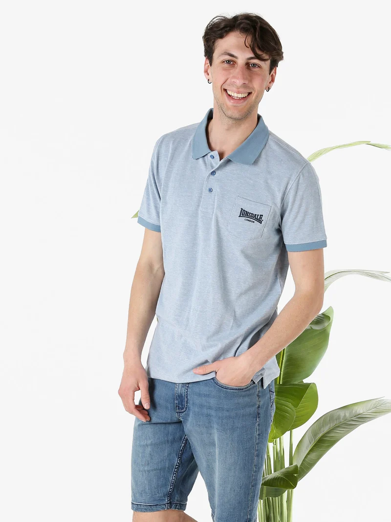 Polo da uomo in cotone a maniche corte con taschino - azzurro
