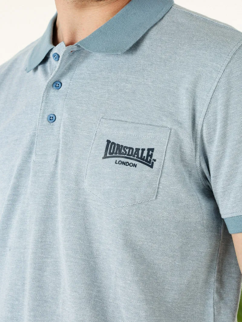 Polo da uomo in cotone a maniche corte con taschino - azzurro