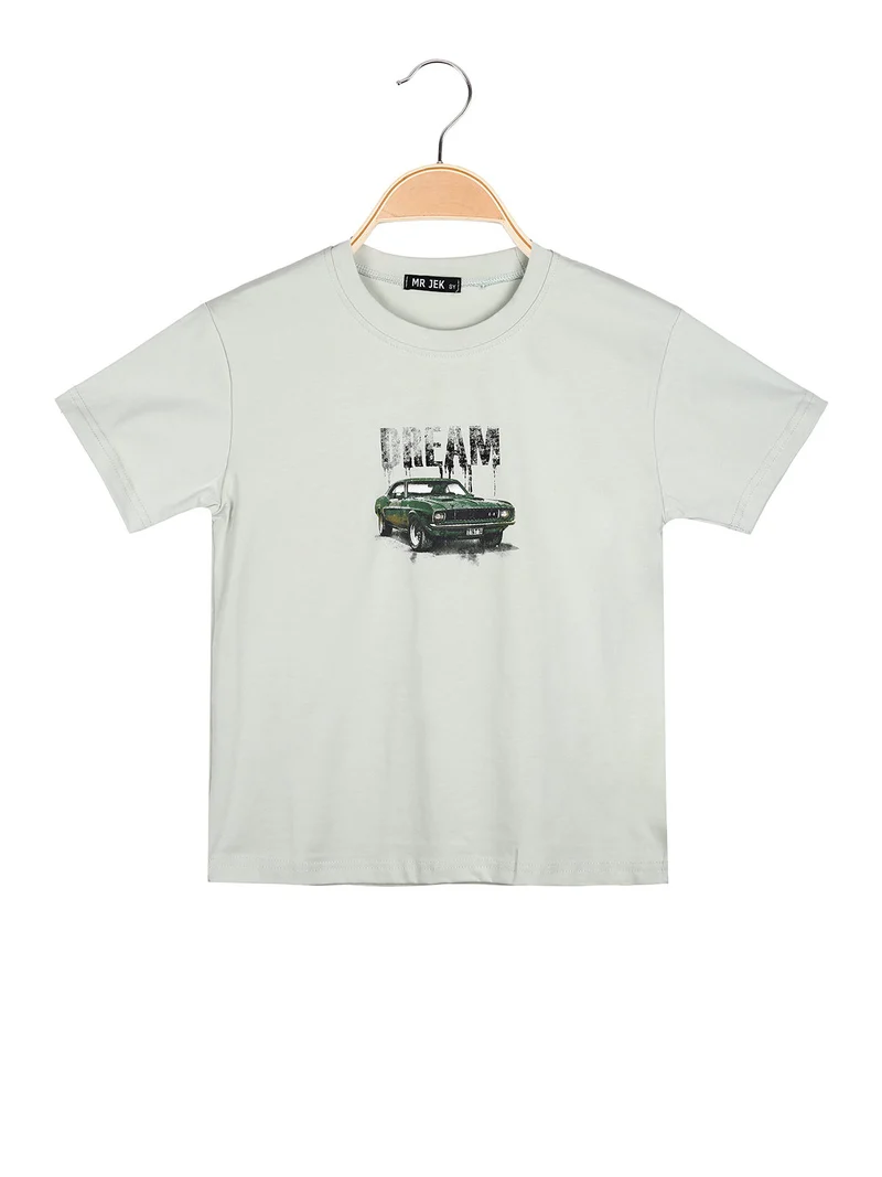 T-shirt da ragazzo in cotone con stampa davanti e dietro - verde chiaro