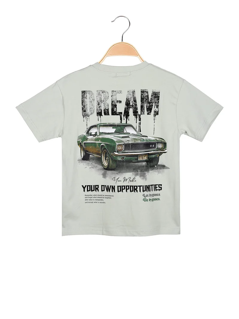 T-shirt da ragazzo in cotone con stampa davanti e dietro - verde chiaro