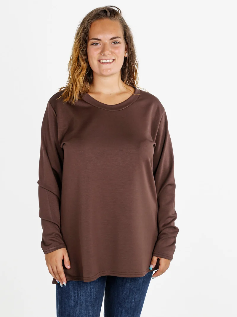 Maglia donna girocollo linea curvy - marrone