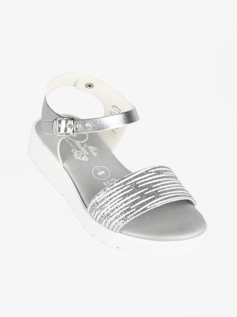 Sandali zebrati da bambina con platform - argento