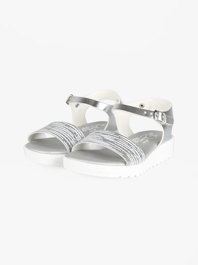 Sandali zebrati da bambina con platform - argento