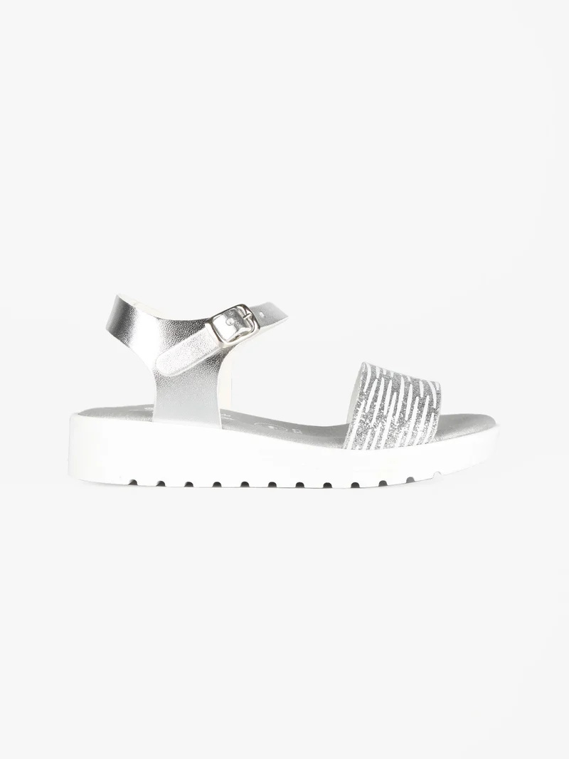 Sandali zebrati da bambina con platform - argento