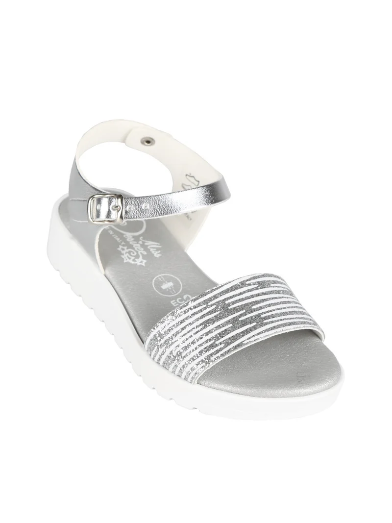 Sandali zebrati da bambina con platform - argento