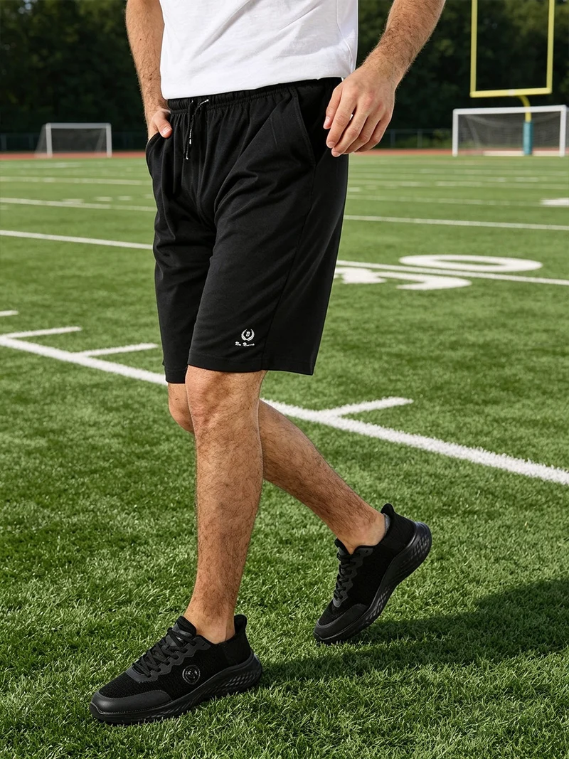 Bermuda sportivi da uomo in cotone con coulisse - nero
