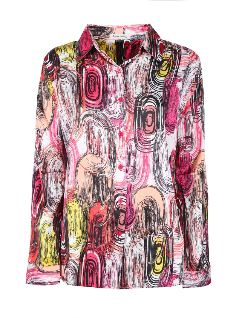 Camicia donna a maniche lunghe con stampa a fantasia - fucsia