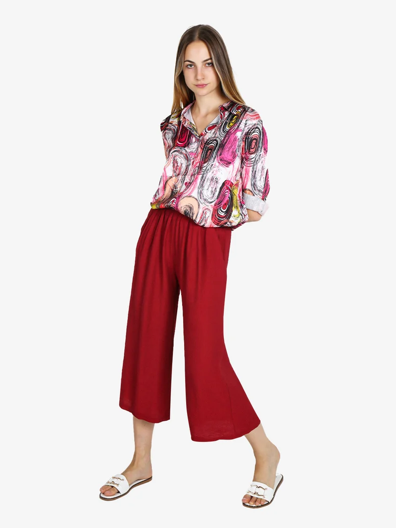 Camicia donna a maniche lunghe con stampa a fantasia - fucsia