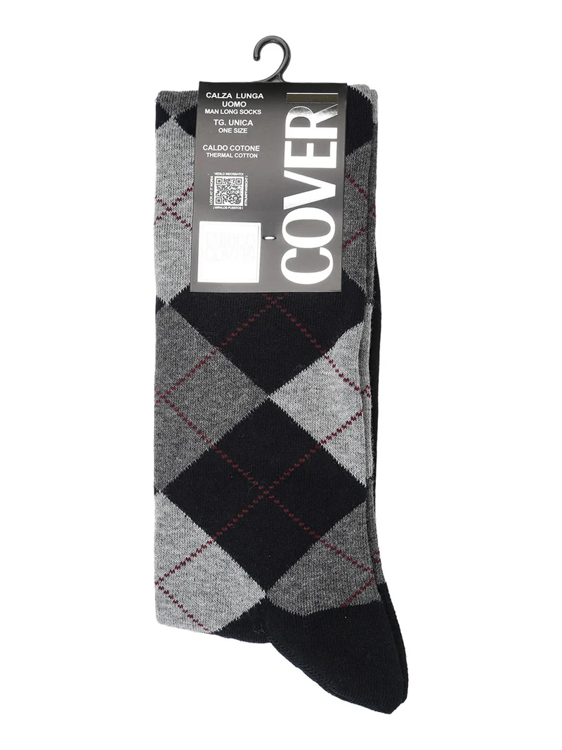 Calze lunghe da uomo a rombi in caldo cotone - blu scuro