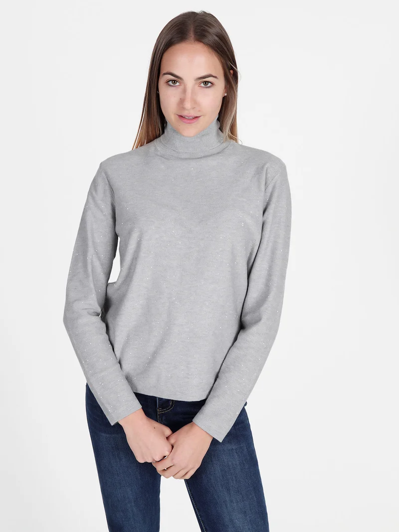 Maglia dolcevita da donna con micropaillettes luccicanti - grigio