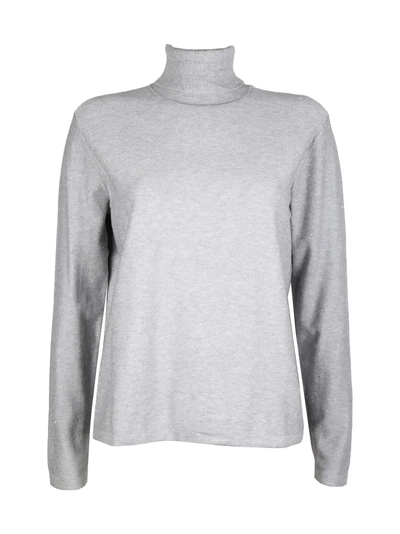 Maglia dolcevita da donna con micropaillettes luccicanti - grigio