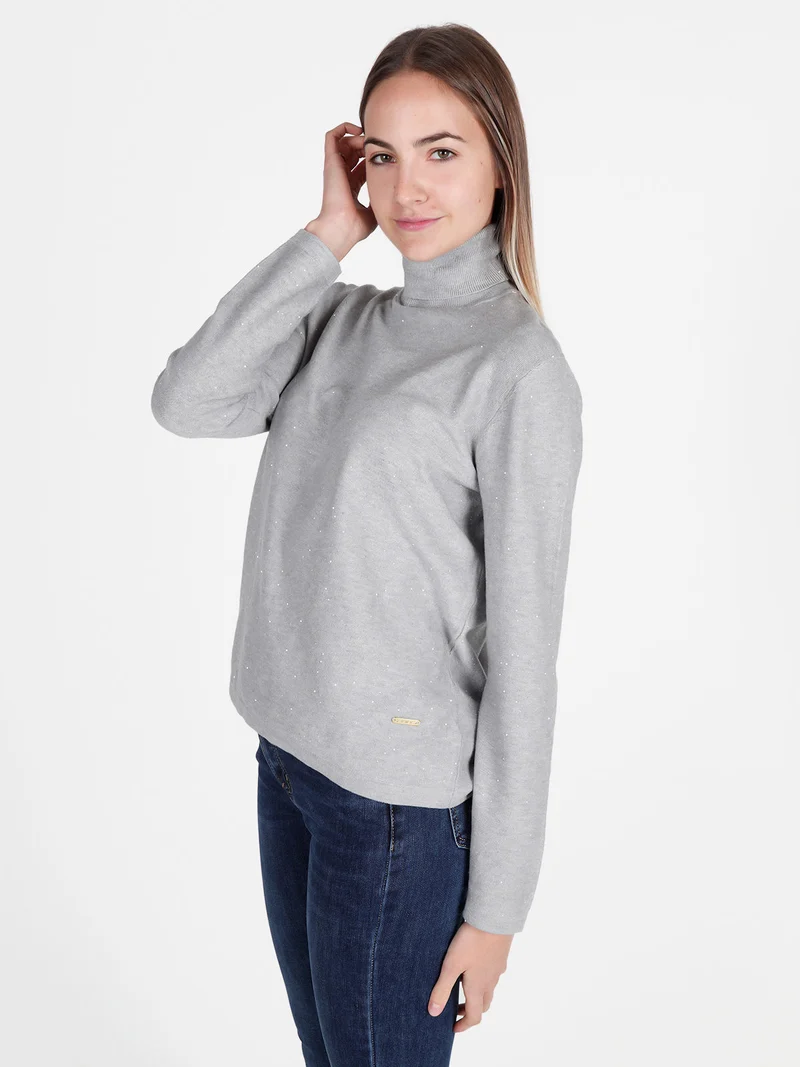 Maglia dolcevita da donna con micropaillettes luccicanti - grigio