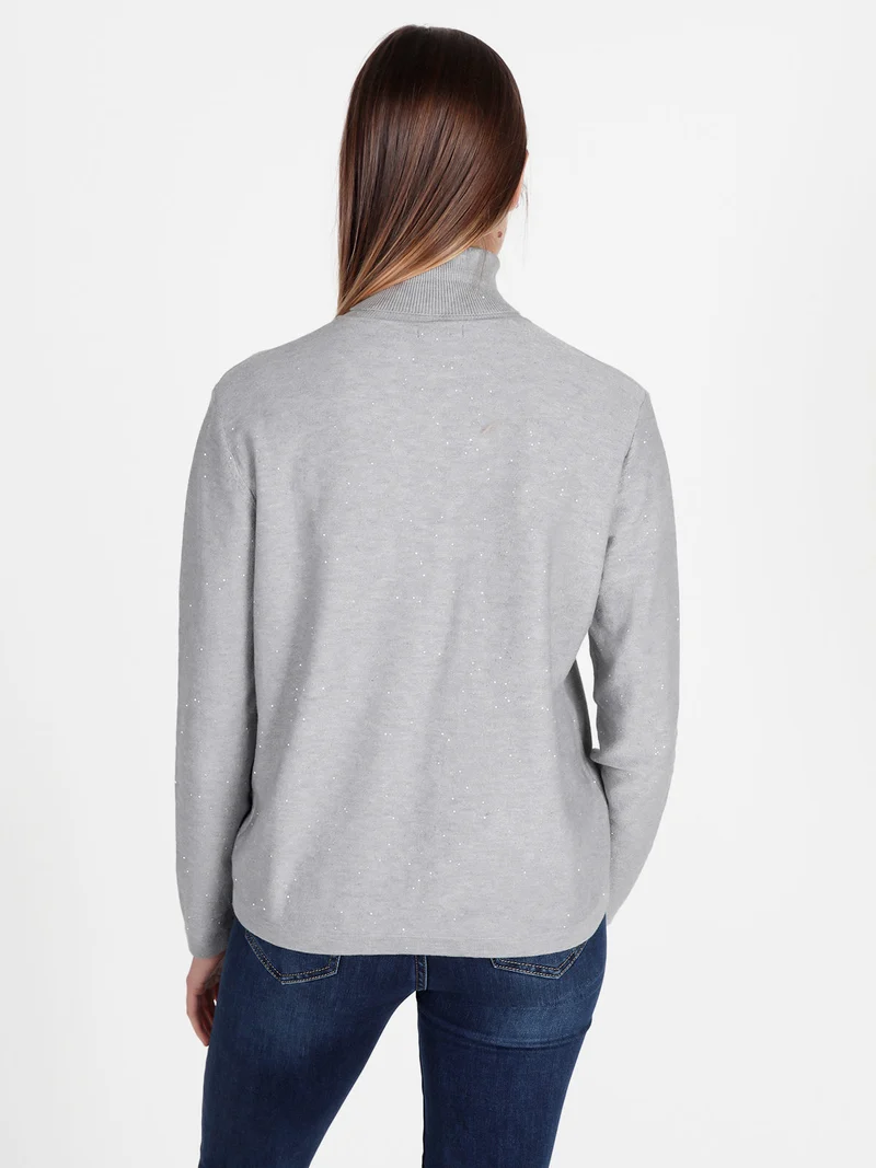 Maglia dolcevita da donna con micropaillettes luccicanti - grigio