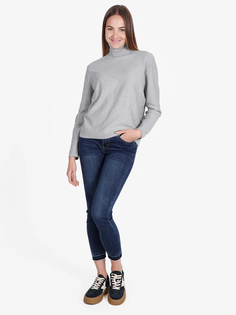 Maglia dolcevita da donna con micropaillettes luccicanti - grigio