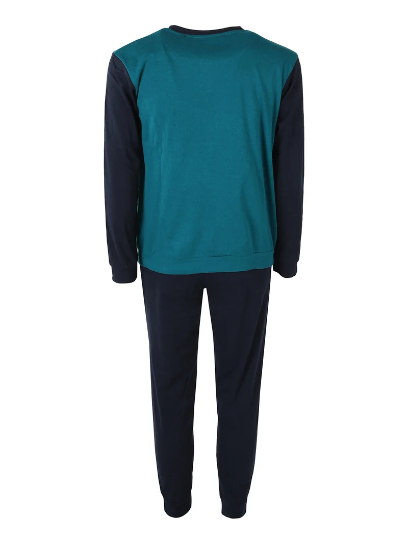 Pigiama lungo da uomo in misto cotone interlock - ottanio